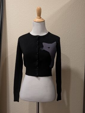 Collectif London Black Cat Cropped Cardigan XXS Retro Rockabilly
